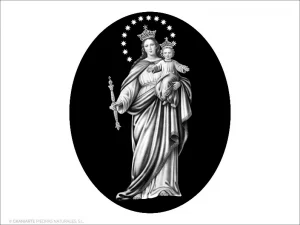 María Auxiliadora - Grabado cajeado en óvalo