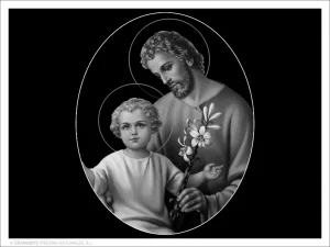 San José y el Niño - Grabado directo en óvalo