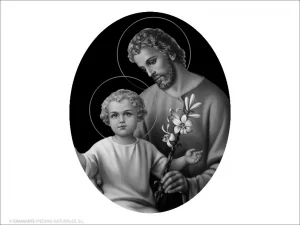 San José y el Niño - Grabado cajeado en óvalo