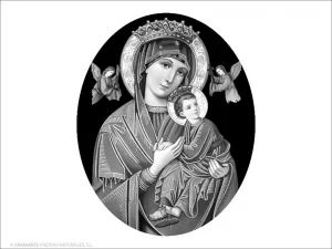 Virgen del Perpetuo Socorro - Grabado cajeado en óvalo